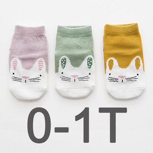 (3 Pairs) Cotton Non-Slip Socks for 0 ~ 3 years babys