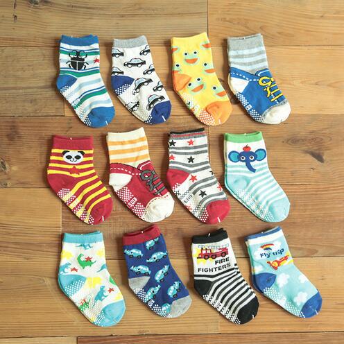 (12 Pairs) Cotton Non-Slip Socks for 1 ~ 3 years babys