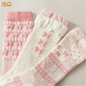 (3 Pairs) Cotton Non-Slip long Socks for 0 ~ 2 years babys