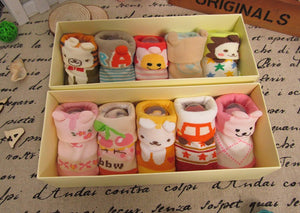 (5 Pairs) Cotton Non-Slip Socks for 0 ~ 3M babys