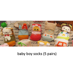 (5 Pairs) Cotton Non-Slip Socks for 0 ~ 3M babys