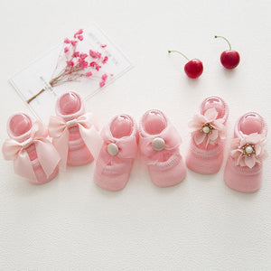 (3 Pairs) Cotton Non-Slip Socks for 0 ~ 2 years babys