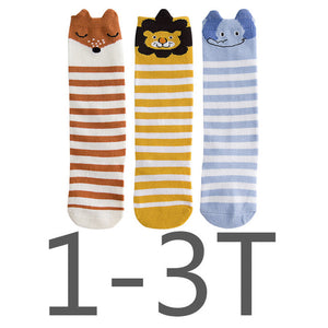 (3 Pairs) Cotton Knee High Socks for 0 ~ 3 years babys