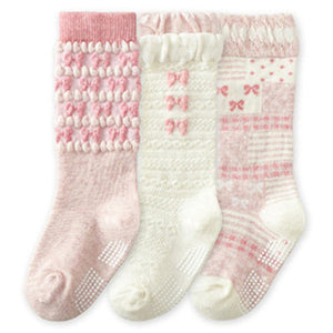 (3 Pairs) Cotton Non-Slip long Socks for 0 ~ 2 years babys