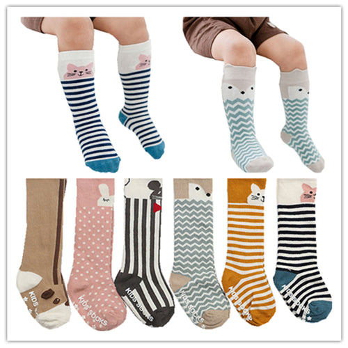 (6 Pairs) Cotton Non-Slip long Socks for 0 ~ 4 years babys