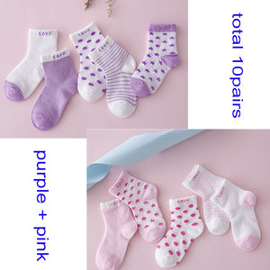 (10 Pairs) Cotton Socks for 0 ~ 6 years babys